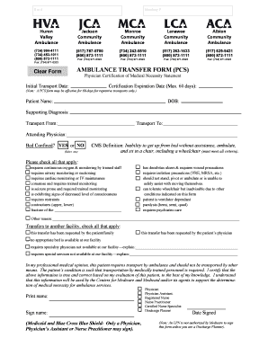 AMBULANCE TRANSFER FORM PCS Huron Valley Ambulance Hva