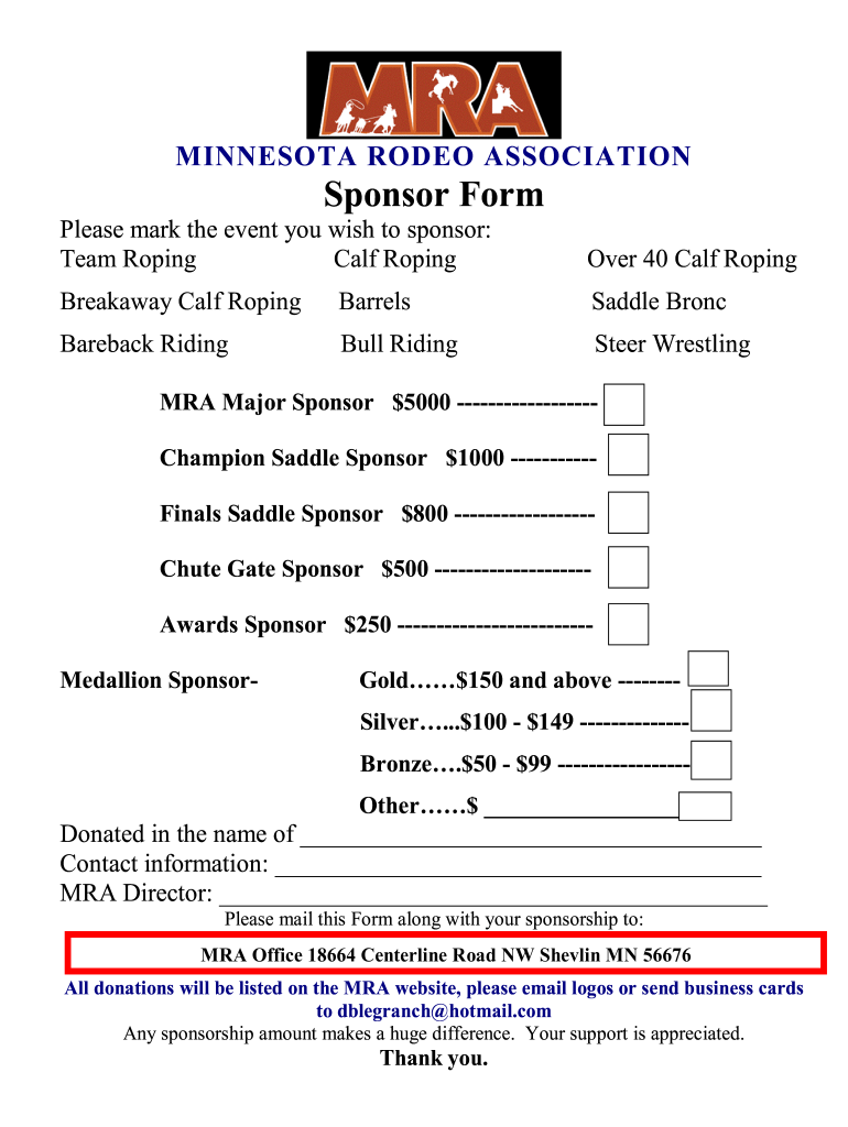 Sponsor Form MN Rodeo Association