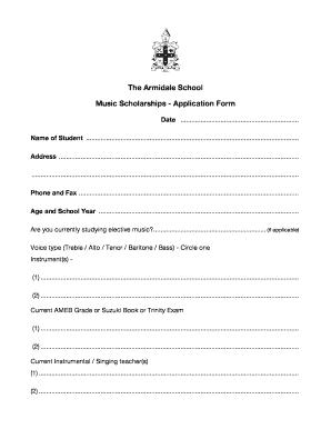 Music Scholarship Application Form the Armidale School