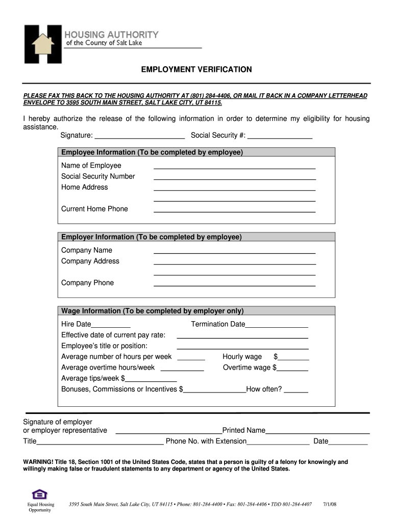 Hud Employment Verification Form