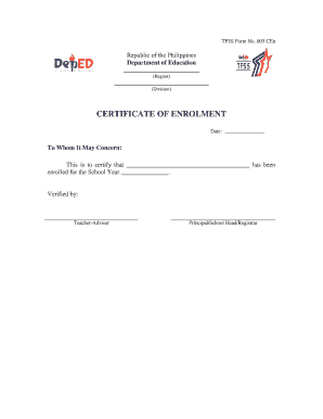 Certificate of Enrollment Sample  Form