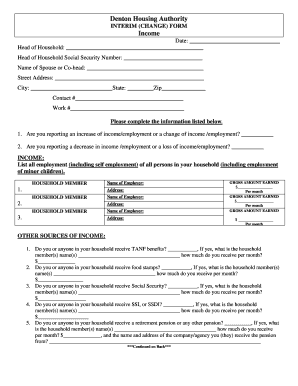 Change of Income Form Denton Housing Authority