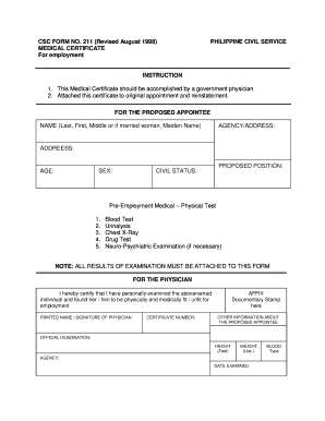 Csc Form 211 Revised