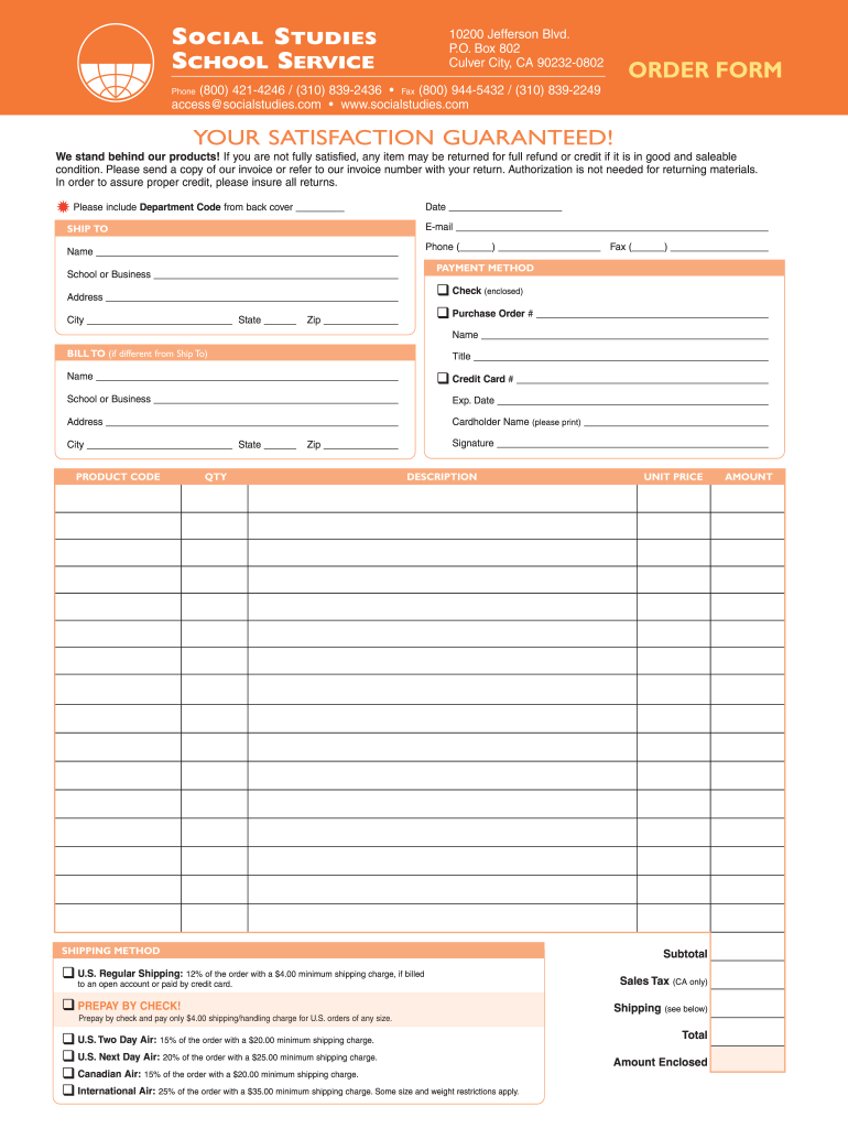Printable Order Form Social Studies School Service
