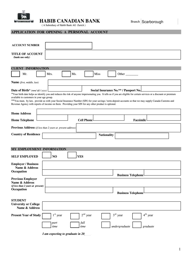 Canada Bank Form