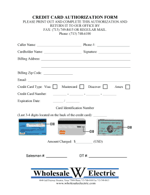 CREDIT CARD AUTHORIZATION FORM Wholesale Electric Supply