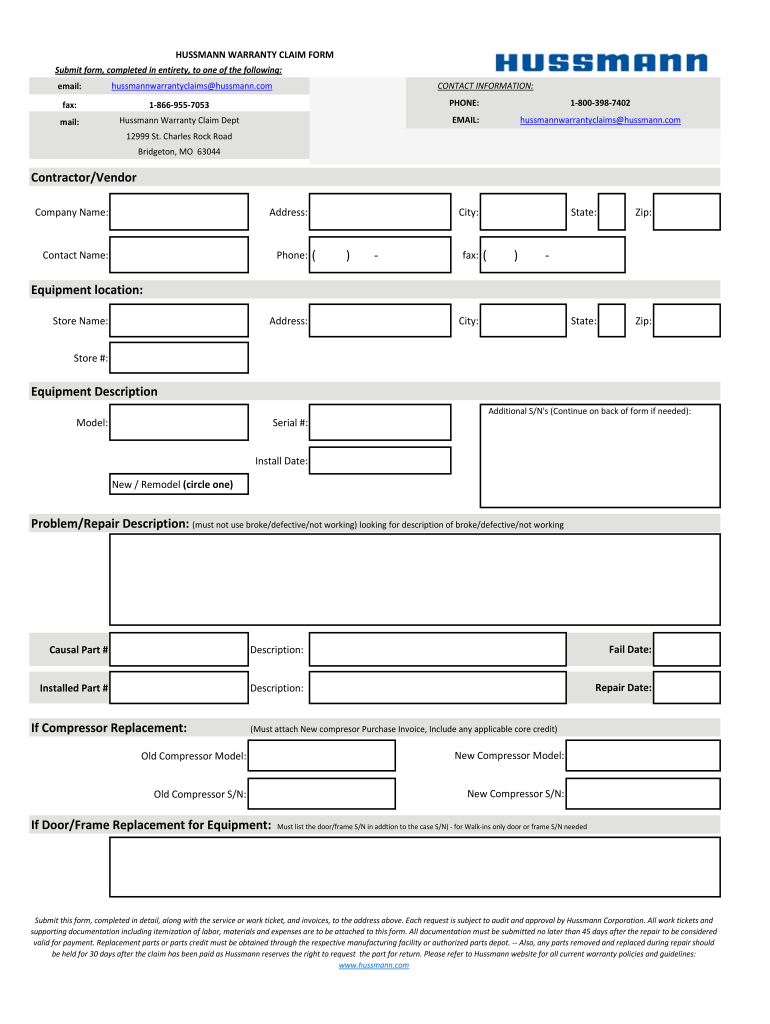 Hussmann Warranty  Form