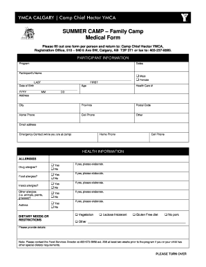 Camp Medical Form Template