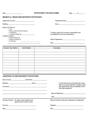 Inventory Change Form Removal from Department Inventory Addition