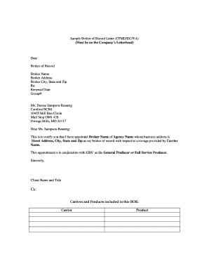 Record of Service Letter  Form