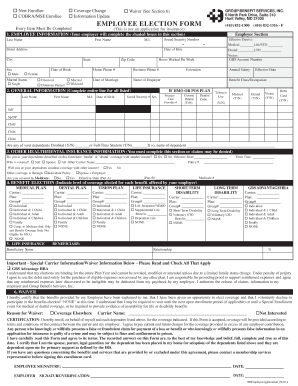 EMPLOYEE ELECTION FORM Group Benefit Services