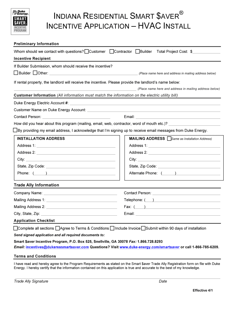 Revised HVAC Install Incentive Application  Indiana  Thermo Scan  Form