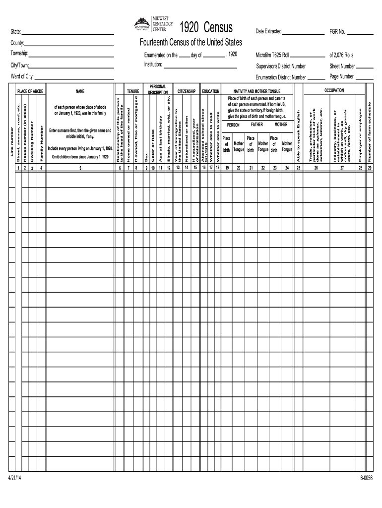 1920 Census Form