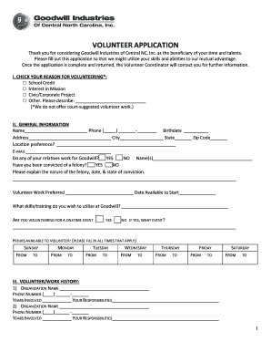 Volunteer Application Goodwill Industries of Central North Carolina Triadgoodwill  Form