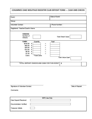 COSUMNES OAKS WOLFPACK BOOSTER CLUB DEPOSIT FORM