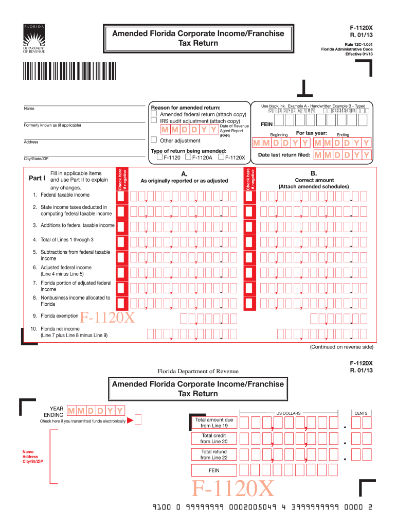  Download Form F 1120X  Florida Department of Revenue 2013