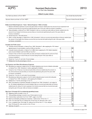 Arizona Schedule APY Itemized Deductions for Part Year Residents  Form