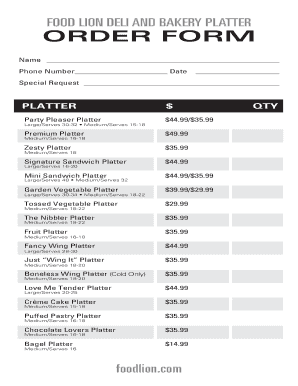 Food Lion Catering  Form