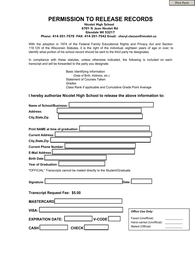 Nicolet High School Transcript Request Form
