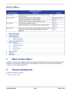 Canada Post Hold Mail  Form