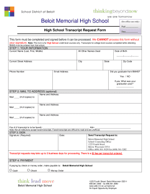 Transcript Request Form School District of Beloit