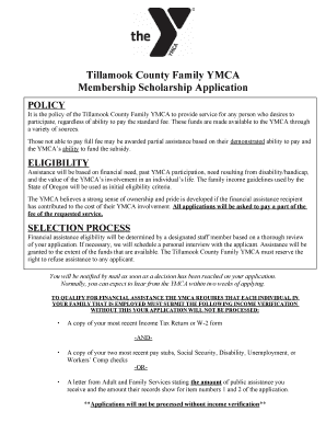 Tillamook County Family YMCA Membership Scholarship BApplicationb Tillamookymca  Form