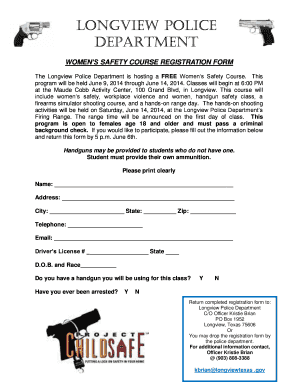 Women&amp;#39;s Safety Class Registration Form Longview Police Department