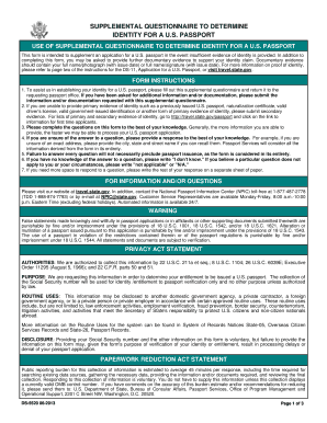 Supplemental Questionnaire to Determine Identity for a Us Passport Form