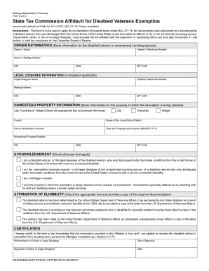 Disabled Veterans Exemption State of Michigan  Form