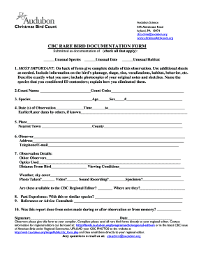 CBC RARE BIRD DOCUMENTATION FORM Birds Audubon