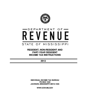 RESIDENT, NON RESIDENT and PART YEAR RESIDENT INCOME TAX INSTRUCTIONS INDIVIDUAL INCOME TAX BUREAU PO BOX 1033 JACKSON, MISSISSI  Form