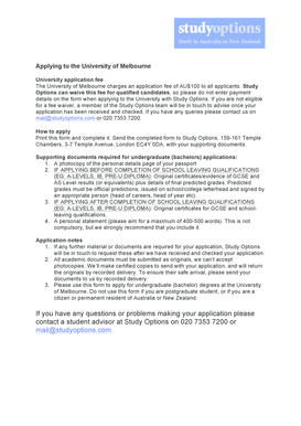 University of Melbourne Application Form PDF