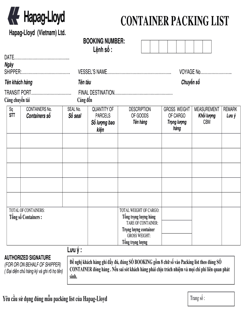 Packing List Hapag Lloyd  Form