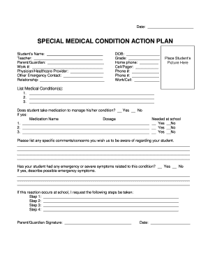 SPECIAL MEDICAL CONDITION ACTION PLAN  Form