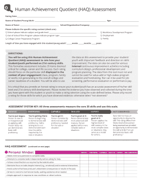 Human Achievement Quotient HAQ Assessment Cityofchicago  Form