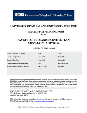 RFP 91418 Pay Structures and Incentive Plan Consulting Services UMUC Umuc  Form