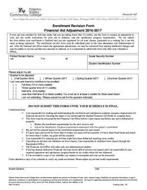  Enrollment Revision Form Yvcc 2016