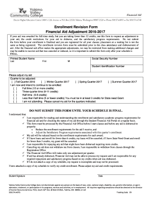Enrollment Revision Form Yvcc 2016