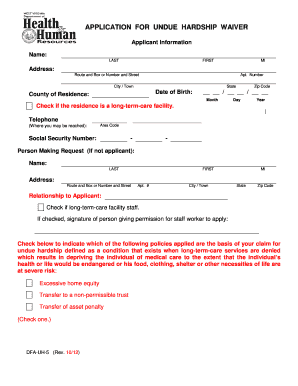Get and Sign Application for Undue Hardship Waiver WV Income Maintenance Manual Wvdhhr 2012-2022 Form