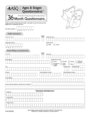 Ages &amp; Stages Questionnaires 36 Month Questionnaire  Form