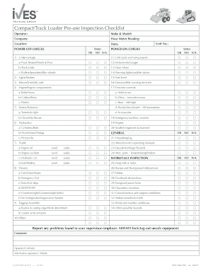 CompactTrack Loader Pre Use Inspection Checklist  Form