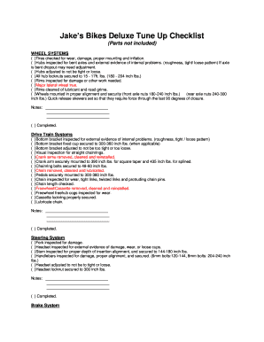 Jake S Bikes Deluxe Tune Up Checklist  Form