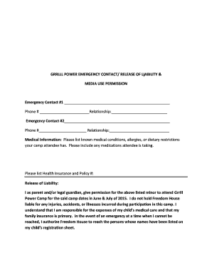 GRRLLL POWER EMERGENCY CONTACT RELEASE of LIABILITY &amp; Domhouseillinois  Form