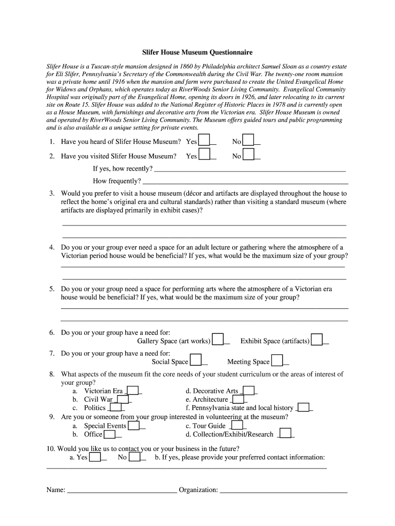 Slifer Questionnaire Form RiverWoods