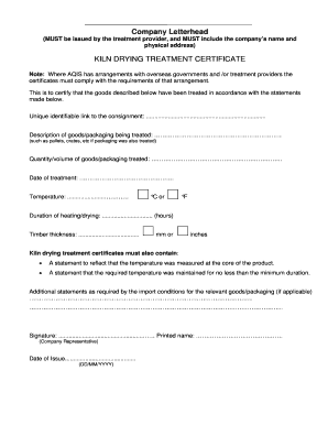 KILN DRYING TREATMENT CERTIFICATE  Form