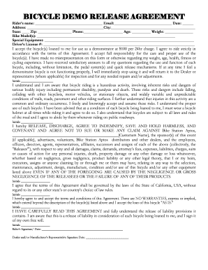 BICYCLE DEMO RELEASE AGREEMENT  Form