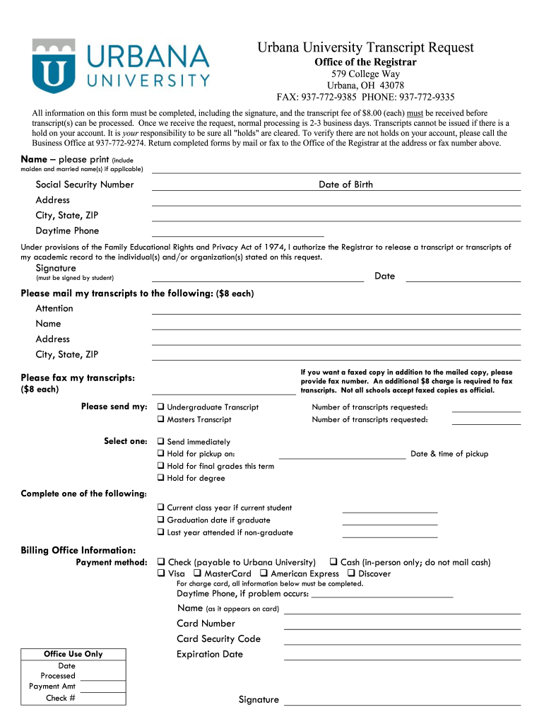 Get and Sign Urbana Transcript Request  Form