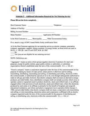 Schedule Z Additional Information Required for Net Metering Service