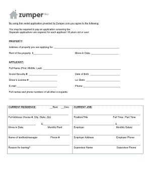 Zumper Rental Application PDF  Form