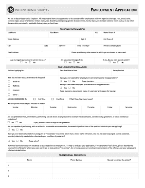 EMPLOYMENT APPLICATION International Shoppes  Form